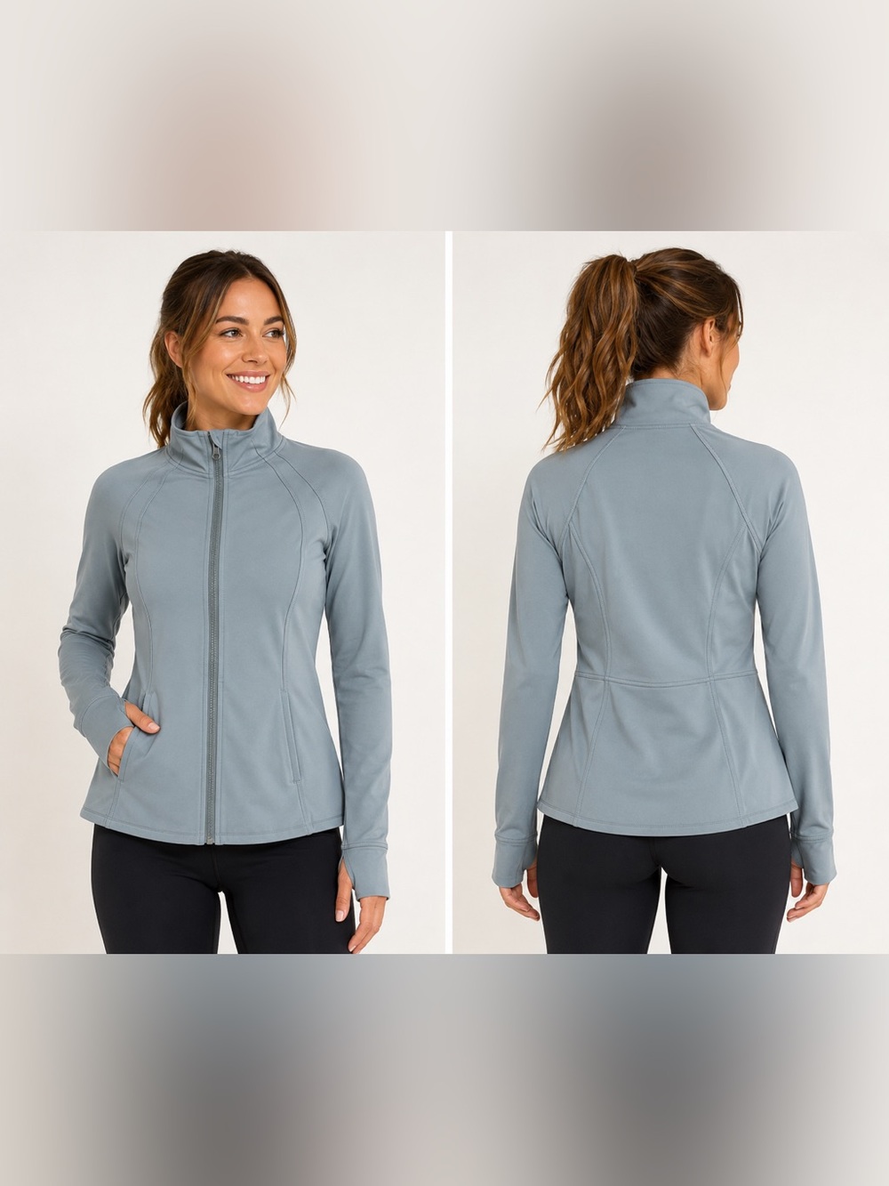 Women's Athletic Jacket | Yoga Full Zip Jacket | Dusty Blue | Size Small